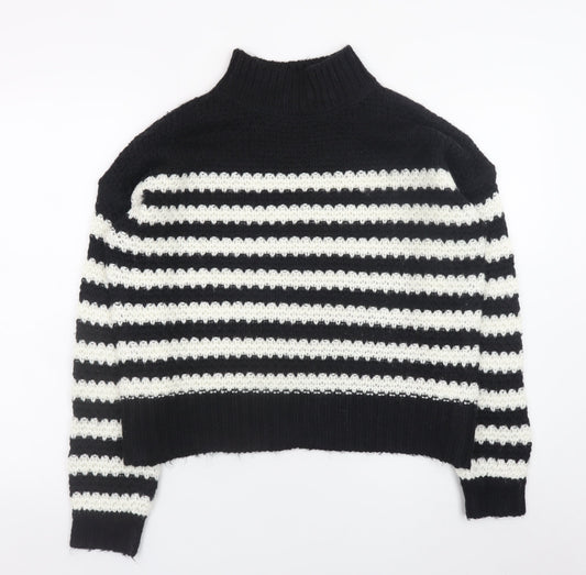 Urban Bliss Womens Black White Striped Mock Neck Knit Jumper Size S