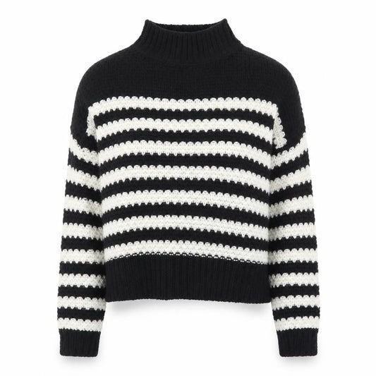 Urban Bliss Womens Black White Striped Mock Neck Knit Jumper Size S