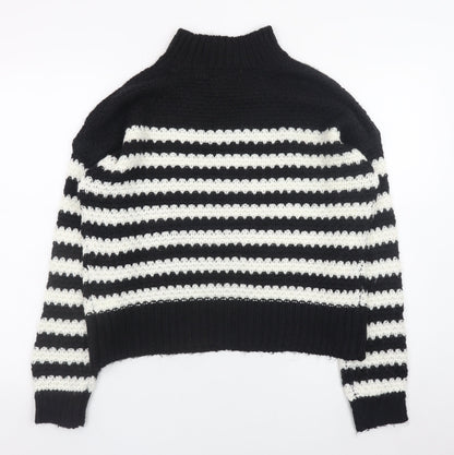 Urban Bliss Womens Black White Striped Mock Neck Knit Jumper Size S