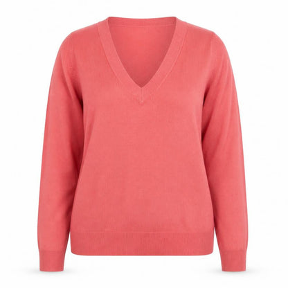Next Women Pink V-Neck Cotton Jumper UK 16 Long Sleeve