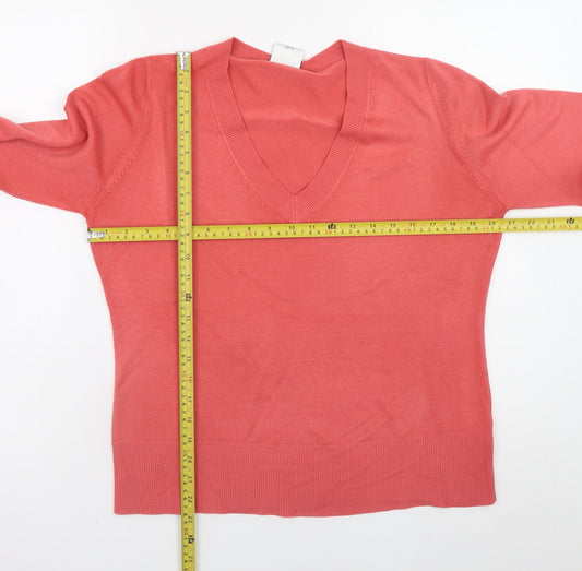 Next Women Pink V-Neck Cotton Jumper UK 16 Long Sleeve