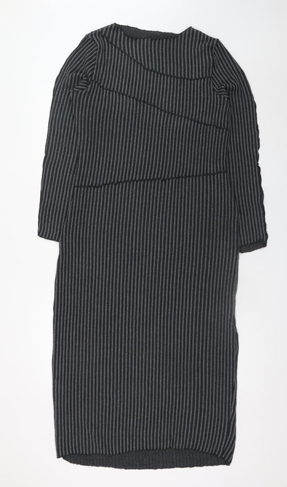 Boohoo Women’s Grey Striped Bodycon Knit Dress Size 16