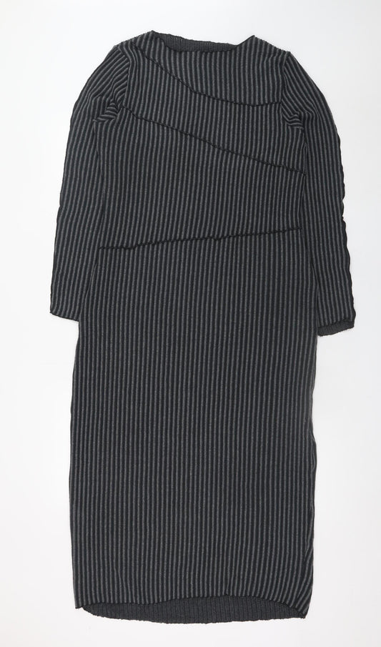 Boohoo Women’s Grey Striped Bodycon Knit Dress Size 16