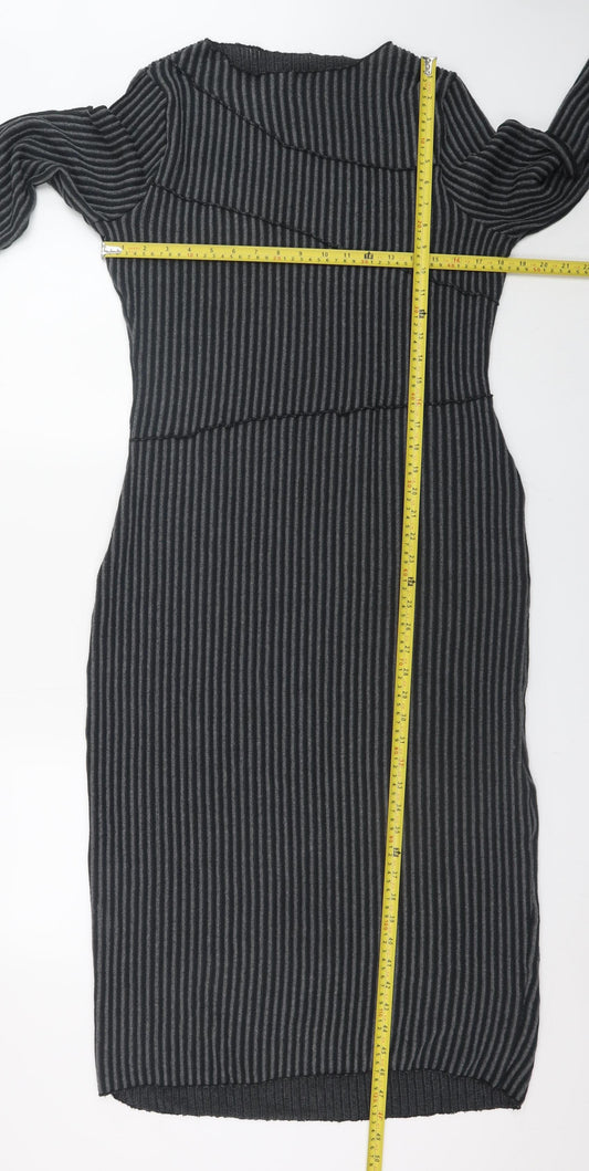 Boohoo Women’s Grey Striped Bodycon Knit Dress Size 16