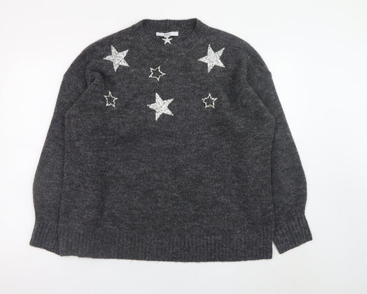 Next Women’s Grey Star Embellished Pullover Jumper Size L