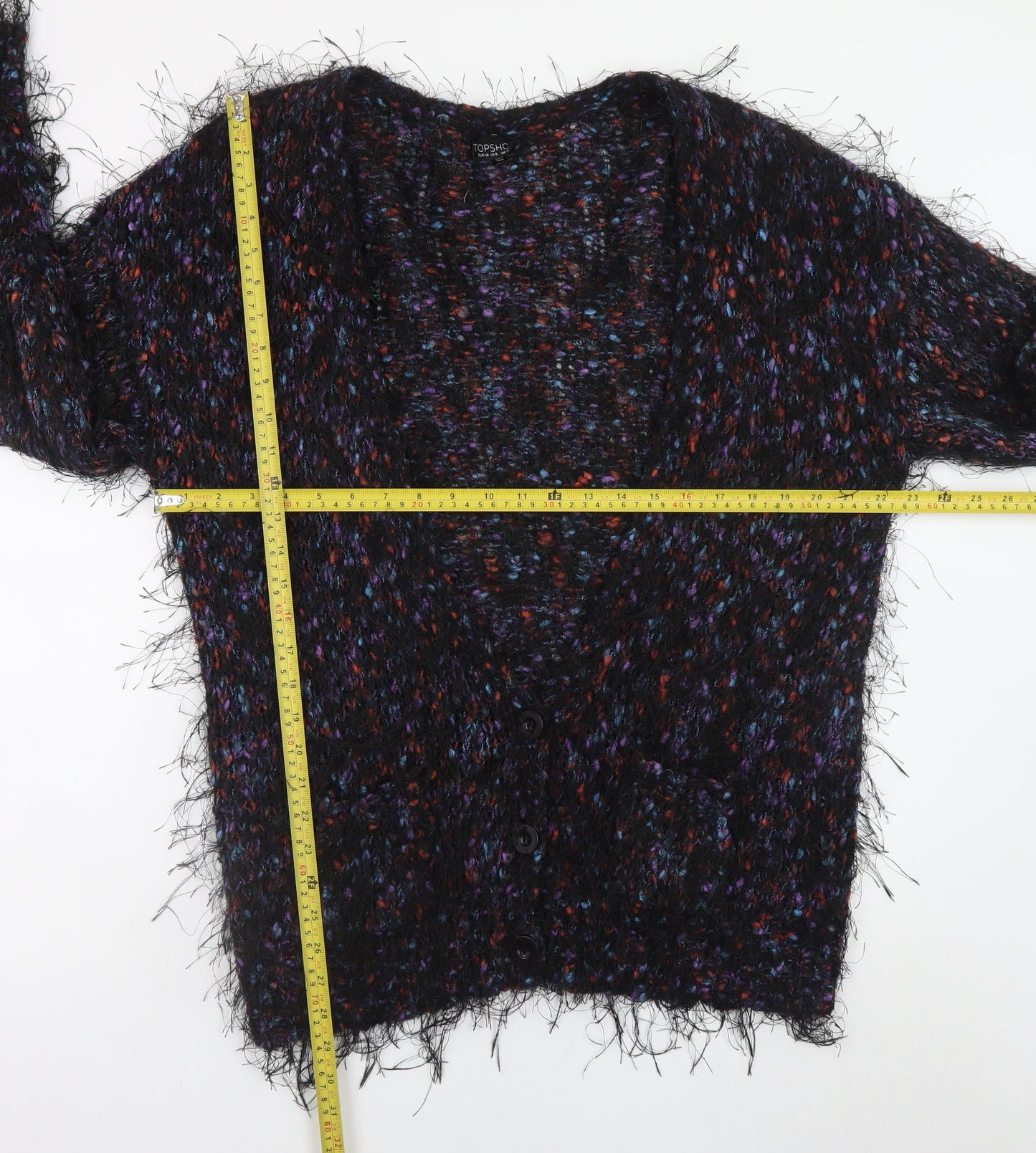 Topshop Women’s Multicoloured Mohair Blend Chunky Knit Cardigan Size 12