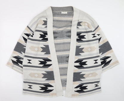 H&M Women Beige Grey Aztec Open Knit Cardigan Size 14