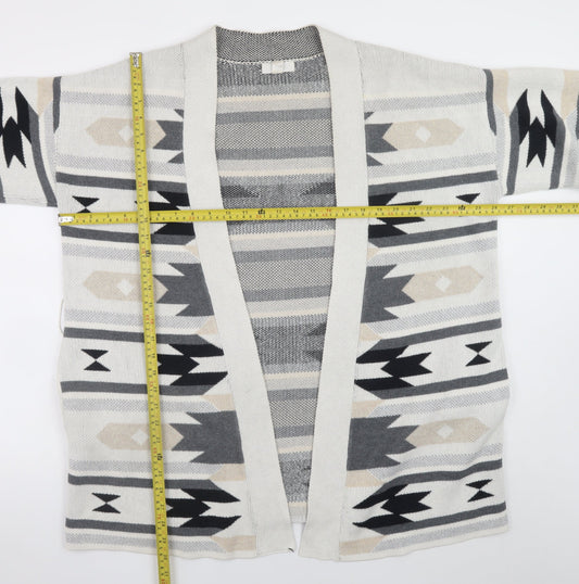 H&M Women Beige Grey Aztec Open Knit Cardigan Size 14