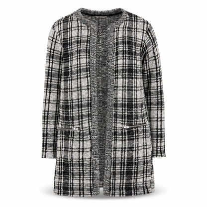 Front view of Miss Selfridge Women’s Black Check Knit Coatigan, size UK 10