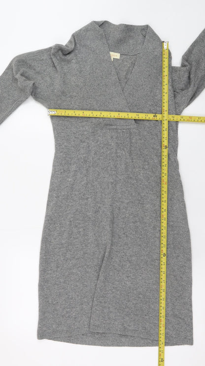 Monsoon Women Grey Small V-Neck Long Sleeve Jumper Dress