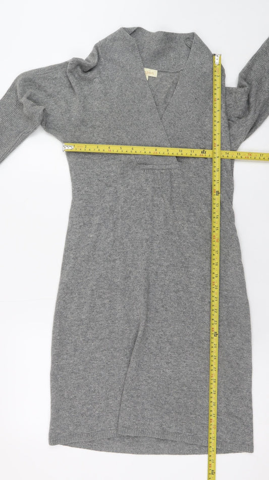 Monsoon Women Grey Small V-Neck Long Sleeve Jumper Dress