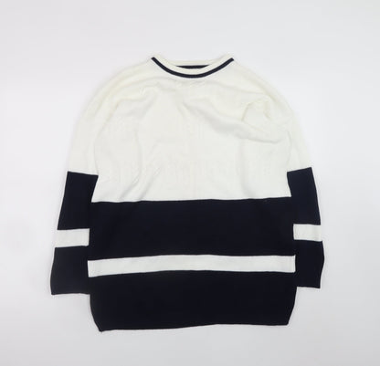 Dash Womens White Blue Cotton Striped Crew Neck Jumper M 12/14