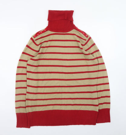 Mozaic Women Beige Red Striped Roll Neck Jumper Size L