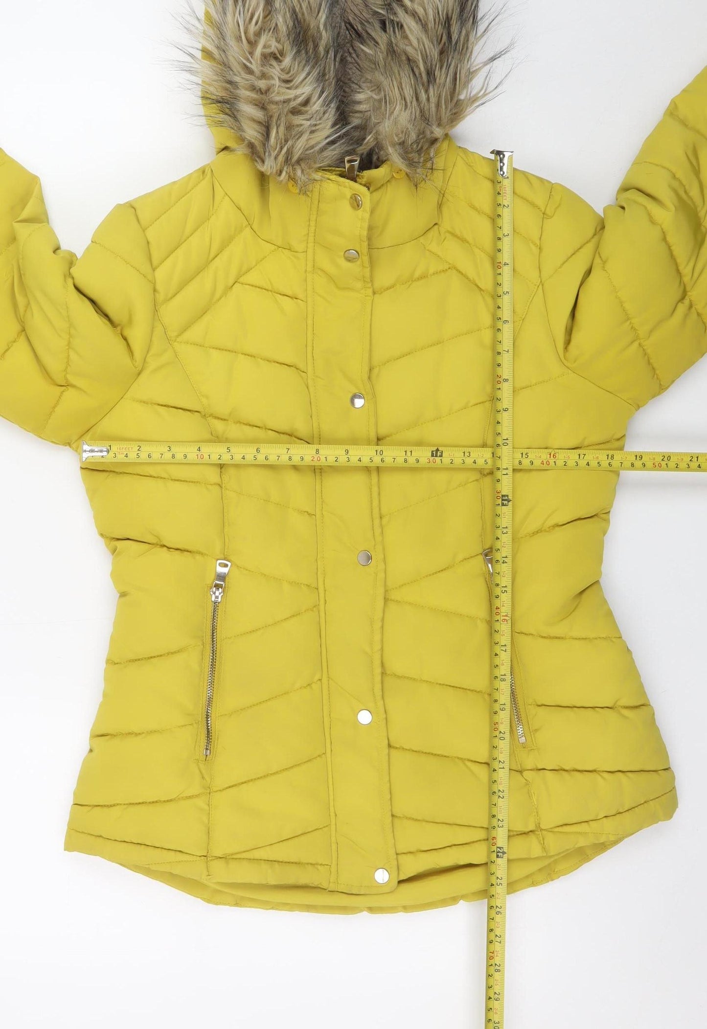 Womens UK Size 10 F&F Yellow Puffer Jacket