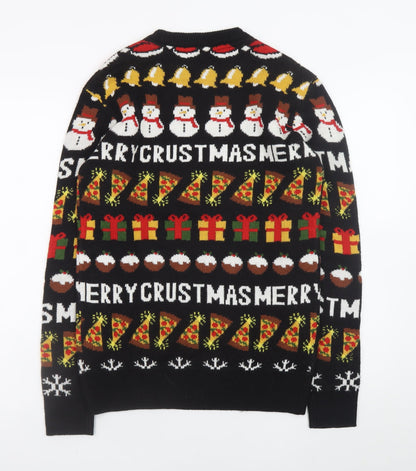 H&M Divided Men’s Black XS Christmas Pullover Jumper Funny Pizza Snowman
