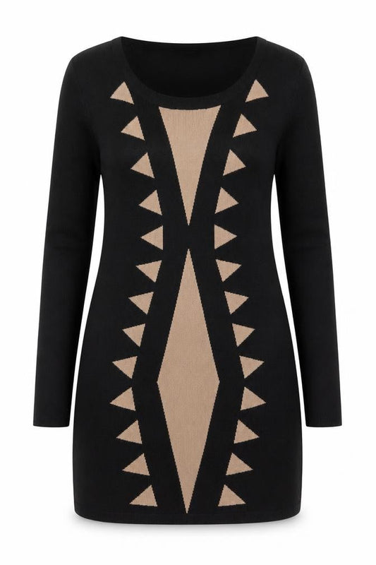 Apricot Womens Black Geometric Bodycon Knit Dress Size 12