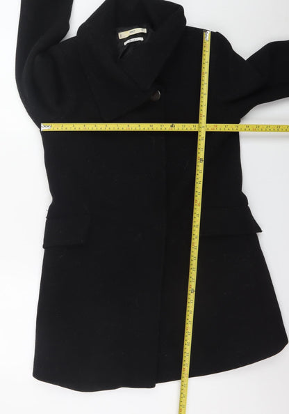 Mango Women’s Black Wool Blend Mid-Length Overcoat Size 12