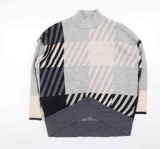 River Island Womens Grey Geometric High Neck Relaxed Knit Jumper XS