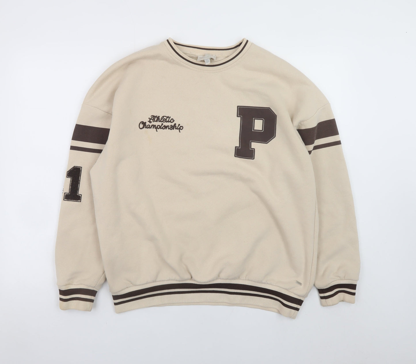 Teens UK Size M Pull & Bear Beige Pullover Sweatshirt