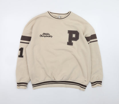 Teens UK Size M Pull & Bear Beige Pullover Sweatshirt