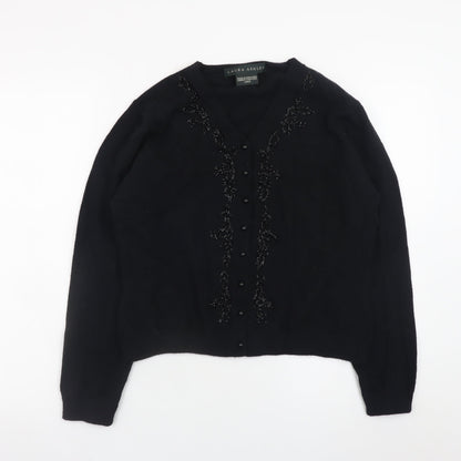 Womens UK Size L Laura Ashley Black Cardigan Jumper
