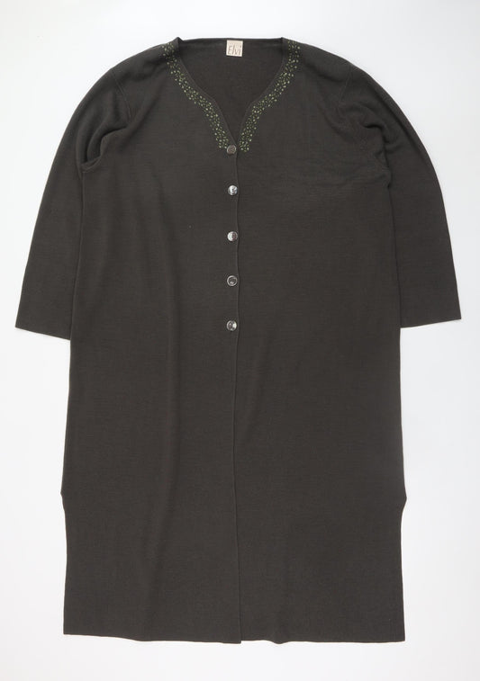 Elvi Women Brown Embroidered Knit Midi Shift Dress Size 16