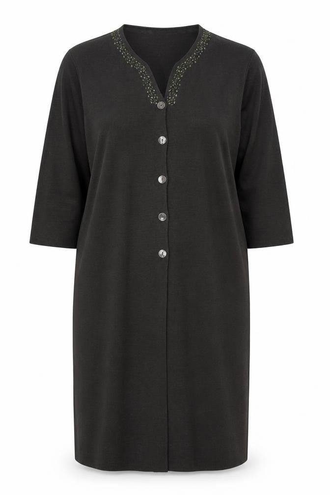 ELVI Women Brown Embroidered Knit Midi Shift Dress Size 16