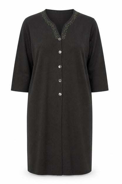 ELVI Women Brown Embroidered Knit Midi Shift Dress Size 16