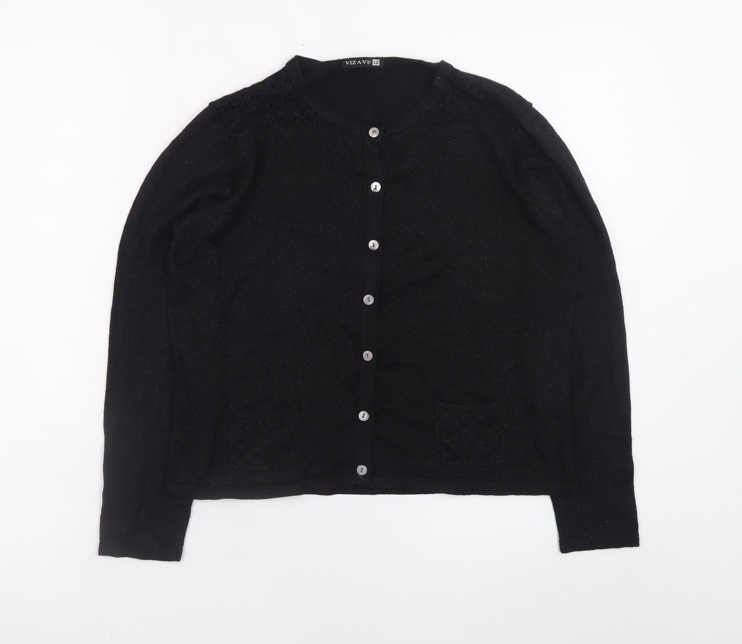 Womens UK Size 12 VIZ-A-VIZ Black Cardigan Jumper