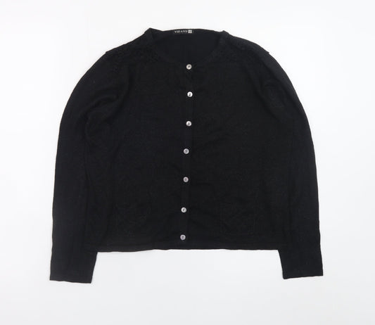 Womens UK Size 12 VIZ-A-VIZ Black Cardigan Jumper