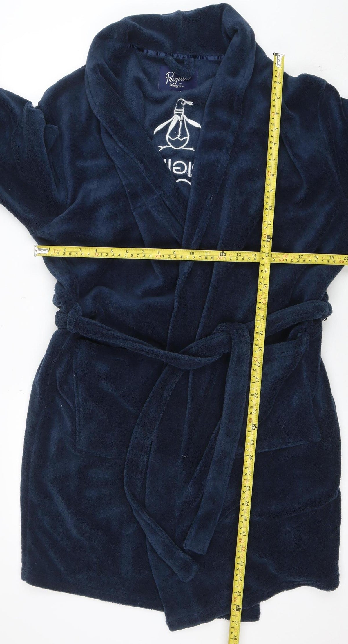 Original Penguin Men's Navy Blue Polyester Belted Robe S/M