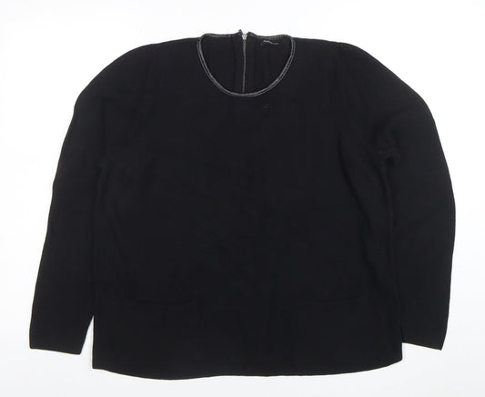 Marks and Spencer Women’s Black Crew Neck Wool Blend Zip Back Jumper Size 18