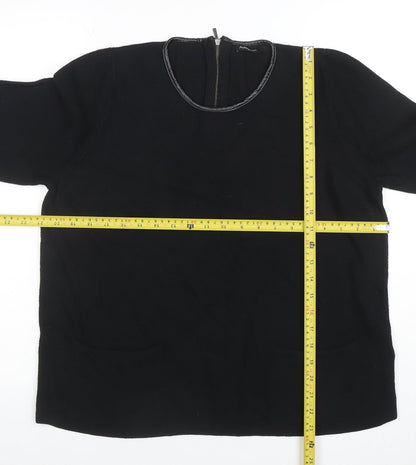 Marks and Spencer Women’s Black Crew Neck Wool Blend Zip Back Jumper Size 18