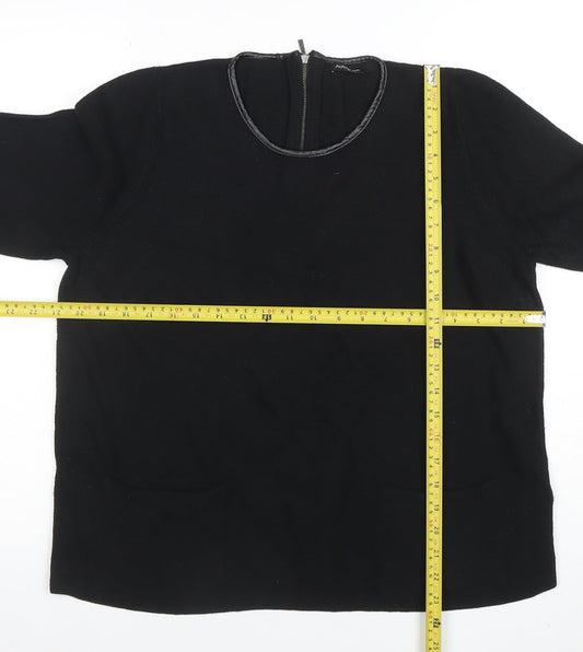 Marks and Spencer Women’s Black Crew Neck Wool Blend Zip Back Jumper Size 18