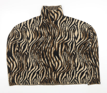 ZARA Women’s Beige Animal Print Roll Neck Knit Jumper Size M