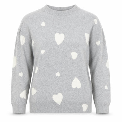 Marks and Spencer Women's Grey Heart Print Crew Neck Jumper XS
