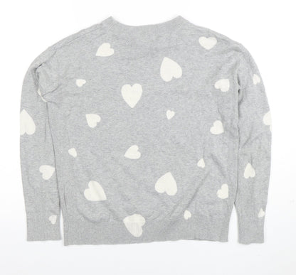 Marks and Spencer Women's Grey Heart Print Crew Neck Jumper XS