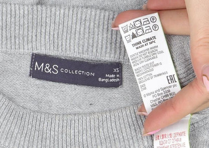 Marks and Spencer Women's Grey Heart Print Crew Neck Jumper XS
