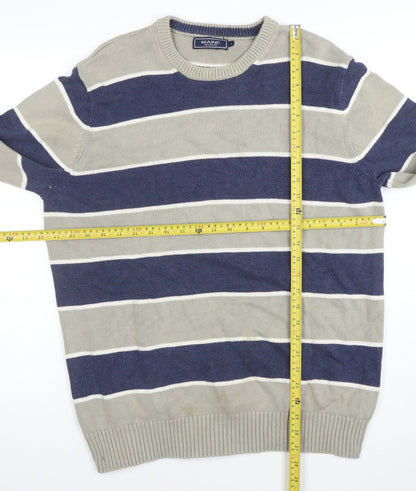 Maine New England Mens Blue Striped Cotton Crew Neck Jumper L