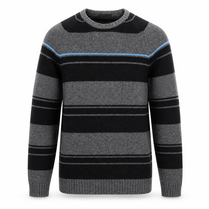 PULL & BEAR Mens Grey Striped Crew Neck Cotton Blend Jumper L