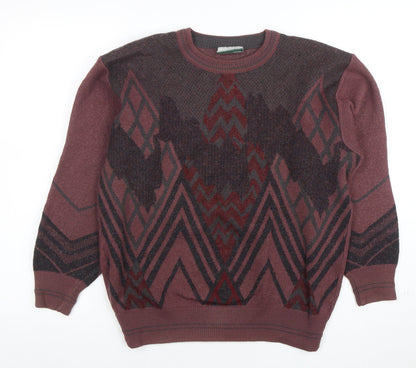 Pierre Sangan Womens Burgundy Wool Blend Crew Neck Pullover Jumper Size L