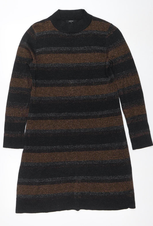 Papaya Women Black Striped Jumper Dress Size 10 Long Sleeve Knitwear