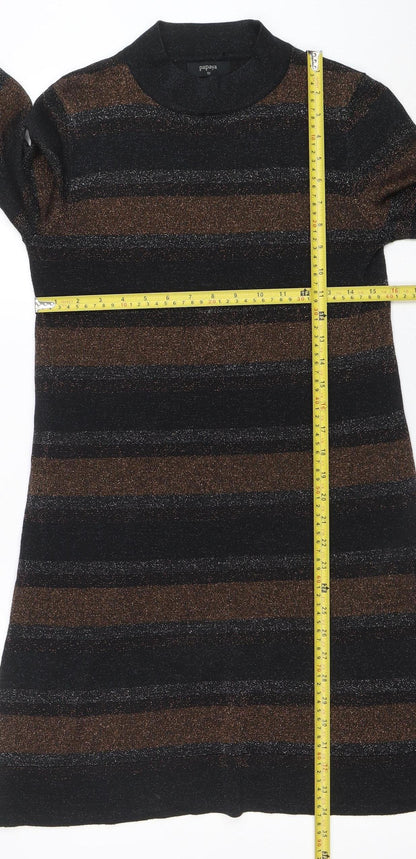 Papaya Women Black Striped Jumper Dress Size 10 Long Sleeve Knitwear