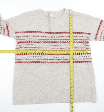 Fat Face Women Beige Fair Isle Wool Blend Jumper Size 10