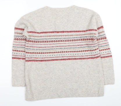 Fat Face Women Beige Fair Isle Wool Blend Jumper Size 10