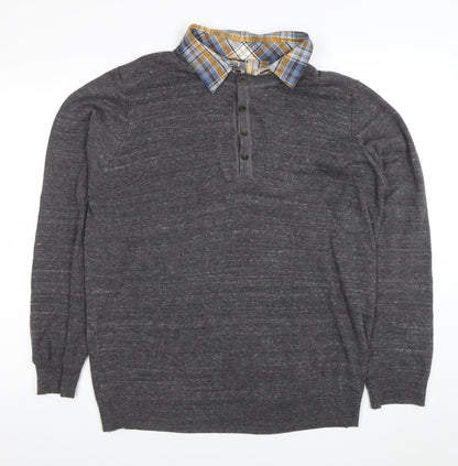Marks and Spencer North Coast Grey Knit Long Sleeve Collared Polo L
