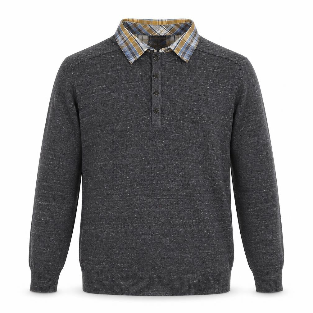Marks and Spencer North Coast Grey Knit Long Sleeve Collared Polo L