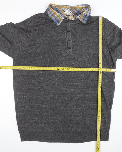 Marks and Spencer North Coast Grey Knit Long Sleeve Collared Polo L