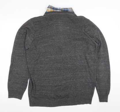 Marks and Spencer North Coast Grey Knit Long Sleeve Collared Polo L