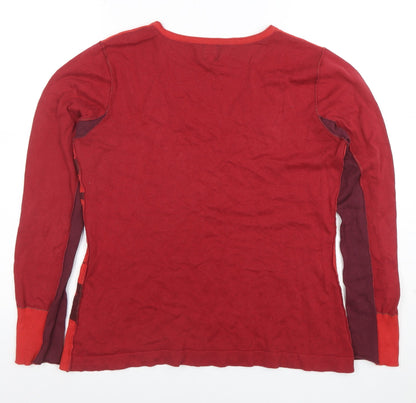 Miss Captain Womens Red Floral V-Neck Cotton Long Sleeve Top Size 12